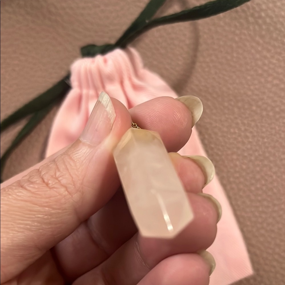 Gold Plated Pink Quartz Crystal Perfume Necklace with Pink Jewelry Pouch - Picture 3 of 6
